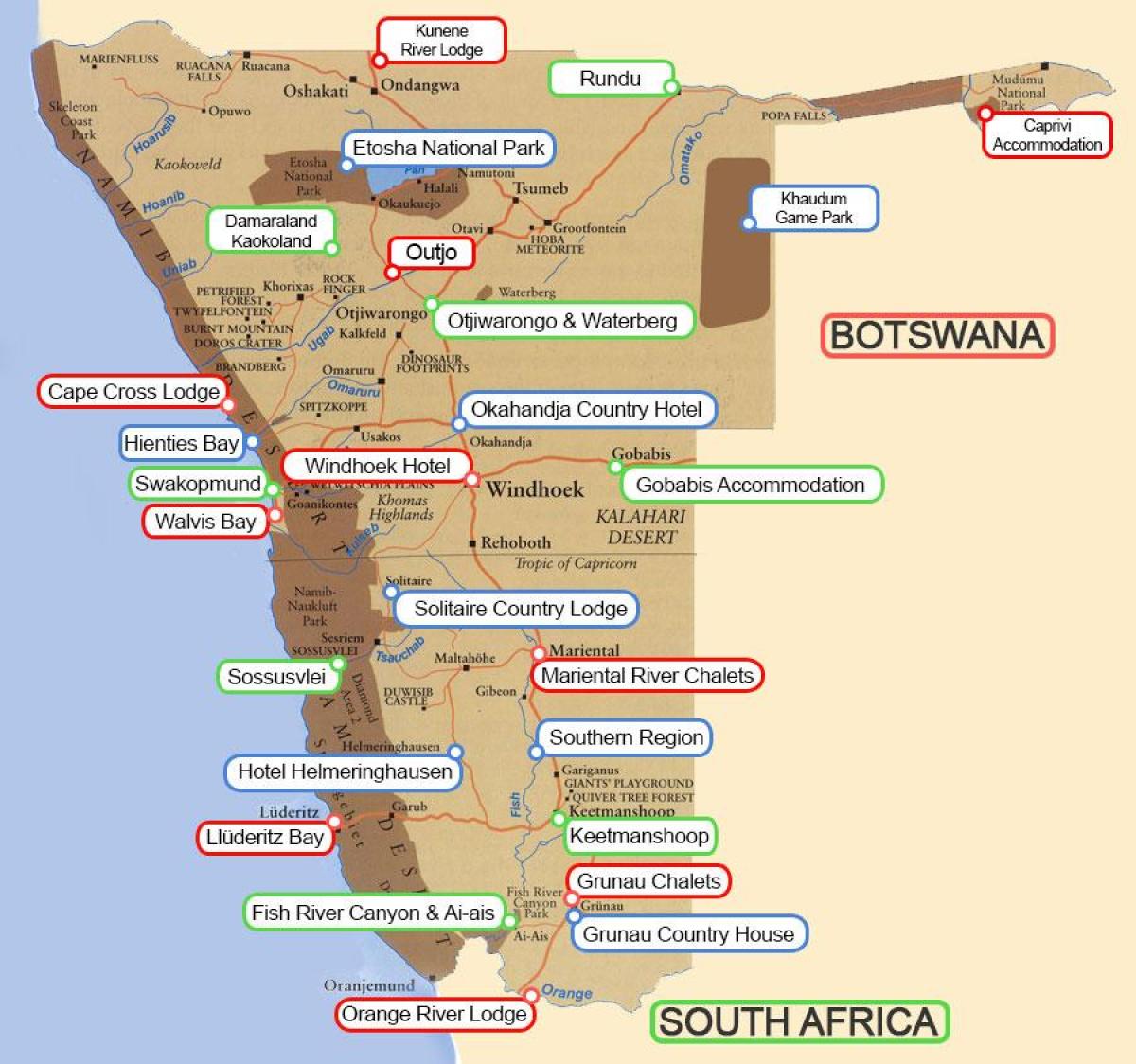 кампови у Намибији мапи